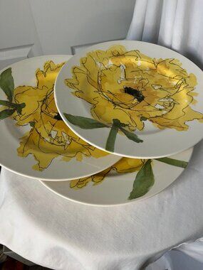 Set of 3 English Royal Stafford Yellow Flower Ironstone Plate